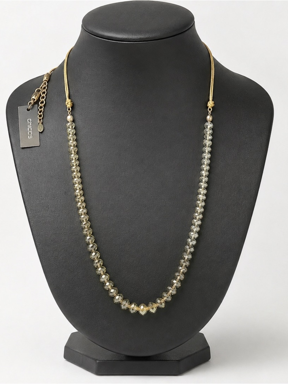Chico’s Kaiya Long Faceted Beaded Statement Necklace Gold Tone NW